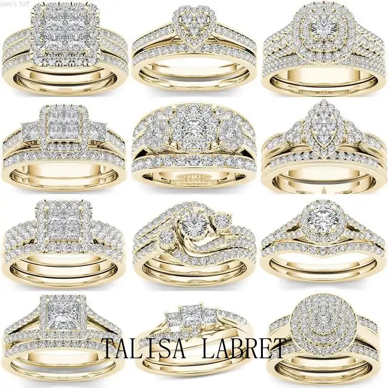 Matching Band Ring Jewelry Viral TikTok Couple Promise Rings Gold Plated Cubic Zirconia Inlaid European American Women Ring Shiny Anti-fade Elegant Dating Anniveary Valentine Couple GiftTALISA