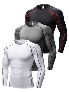 3 Pack Men's Compression Shirts Long Sleeve Gym Undershirts for Workout Running Basketball Athletic Tights Quick Dry Baselayer