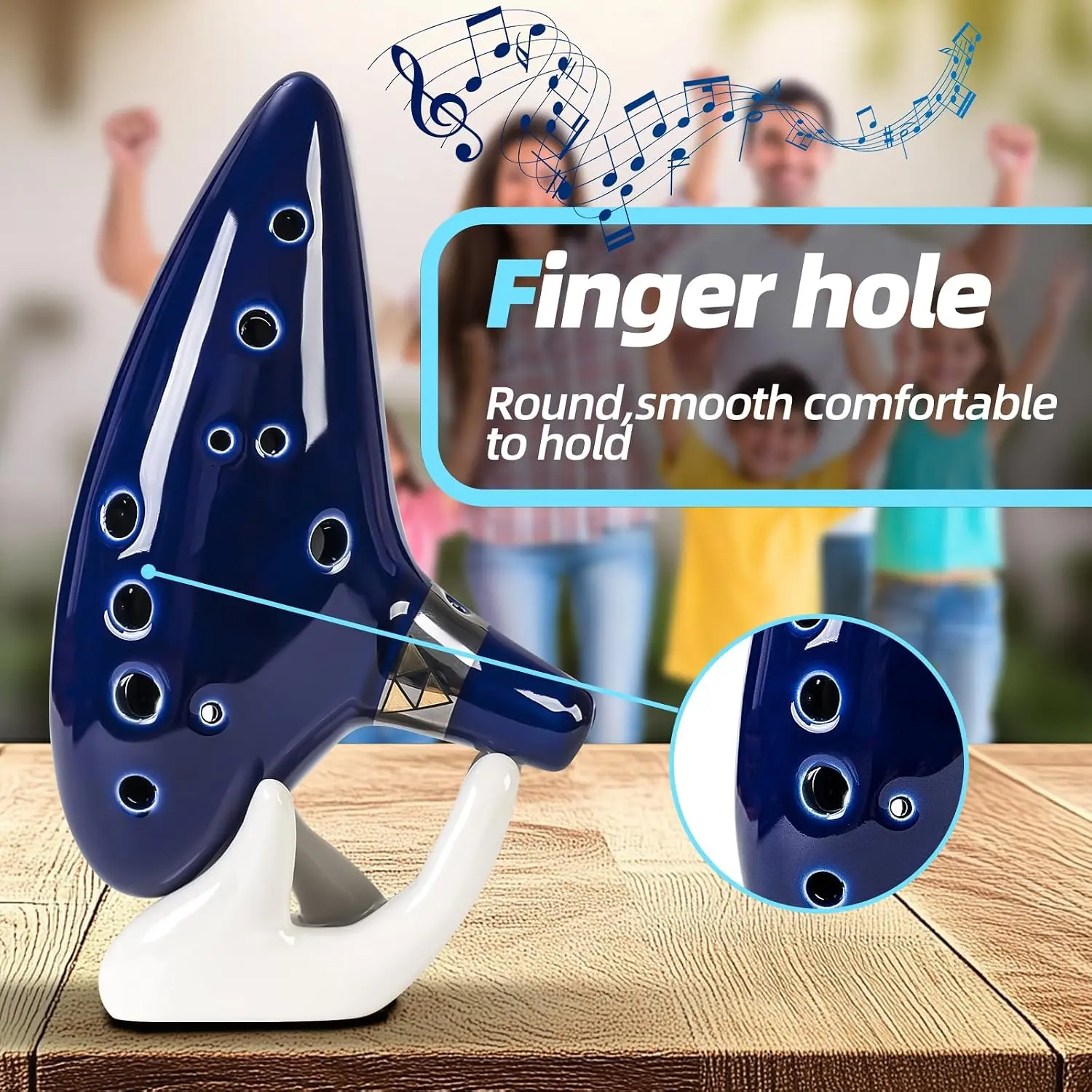 12 Hole Alto C Natural Clay Ocarina, Dark Blue Ceramic Instrument | 12-Hole Alto C: Handcrafted from natural clay in elegant dark blue. Complete gift box includes handy accessories.