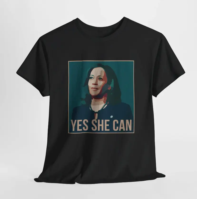 Kamala Harris Yes She Can Unisex Cotton T-Shirt - 2024 Election Supporter Apparel, Speech Inspired, Grahpic tees, Cotton T-Shirt, Crew Neck T-Shirt, Gift for Him, Gift for Her, Men And Womenswear Top Love Print Tshirt