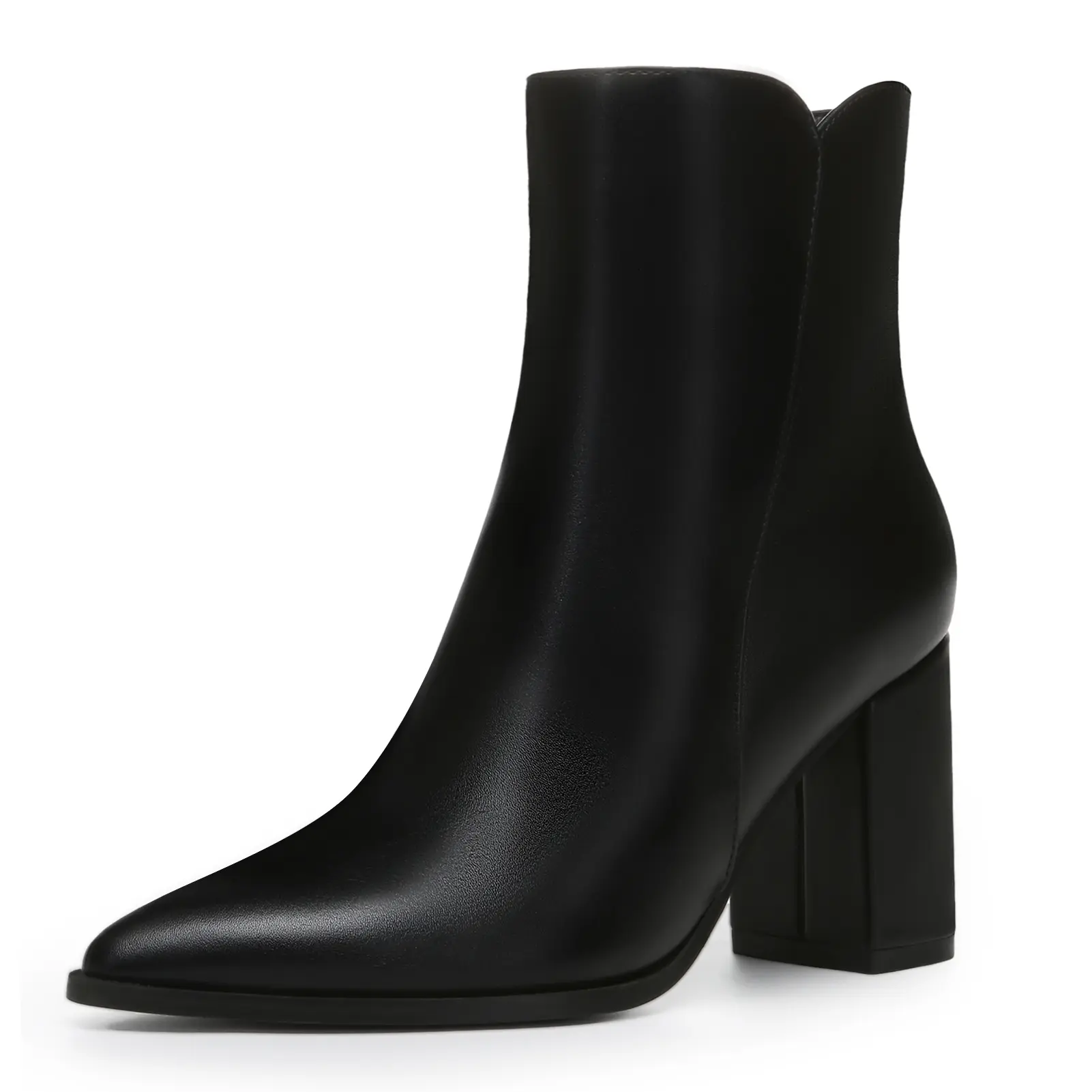 Athlefit Women's Heeled Ankle Boots Fashion Pointed Toe Chunky Block Heel Side Zipper Short Booties Shoes Footwear Springtok Bota