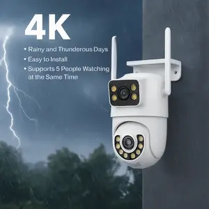4K 360-Degree PTZ Dual Lens No Blind Spots Outdoor Security Camera, 64GB SD Card Included, Colorful Night Vision, 2-Way Speaker Audio, Wireless Remote Monitoring, Local Storage Coverage Surveillance Cable Cable