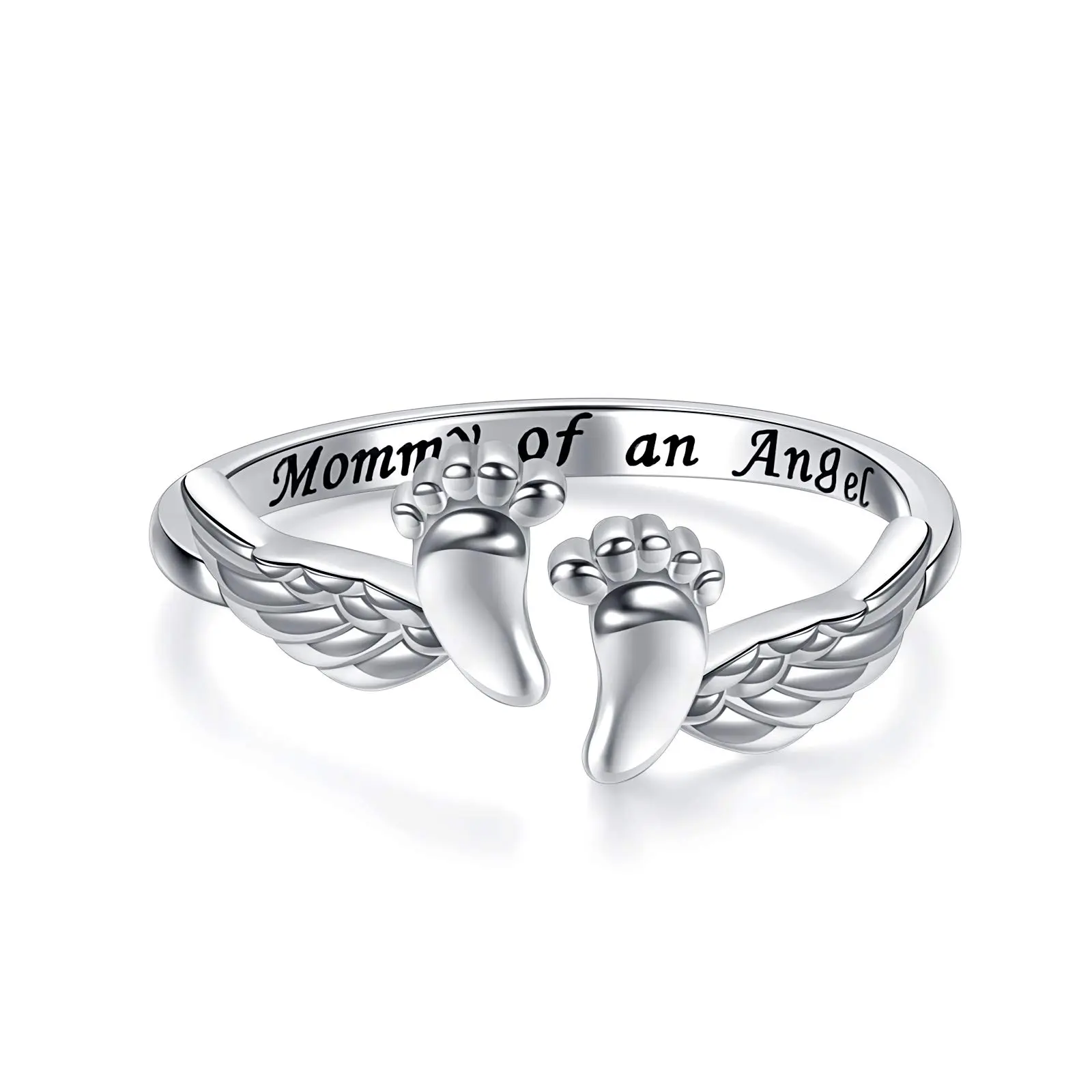 Sicbumi 925 Stamp Silver Ring - Unique 925 Sterling Silver Female Jewelry for Women Grieving, Support, Remembrance, Expressing Sympathy, Angel Mommy Miscarriage Memorial Gift, Thoughtful Gift, Anniversary, Grieving Women Moms, 925 Stamp Silver Rings