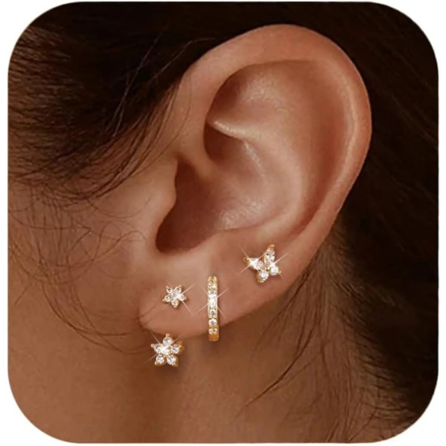 Jstyle 14K Gold Plated  Earrings for Women Earrings for Multiple Piercings Cartilage Stud Small Hoop Dainty Earrings Set Jewelry,summeroutfits,vacationoutfits,beachoutfits