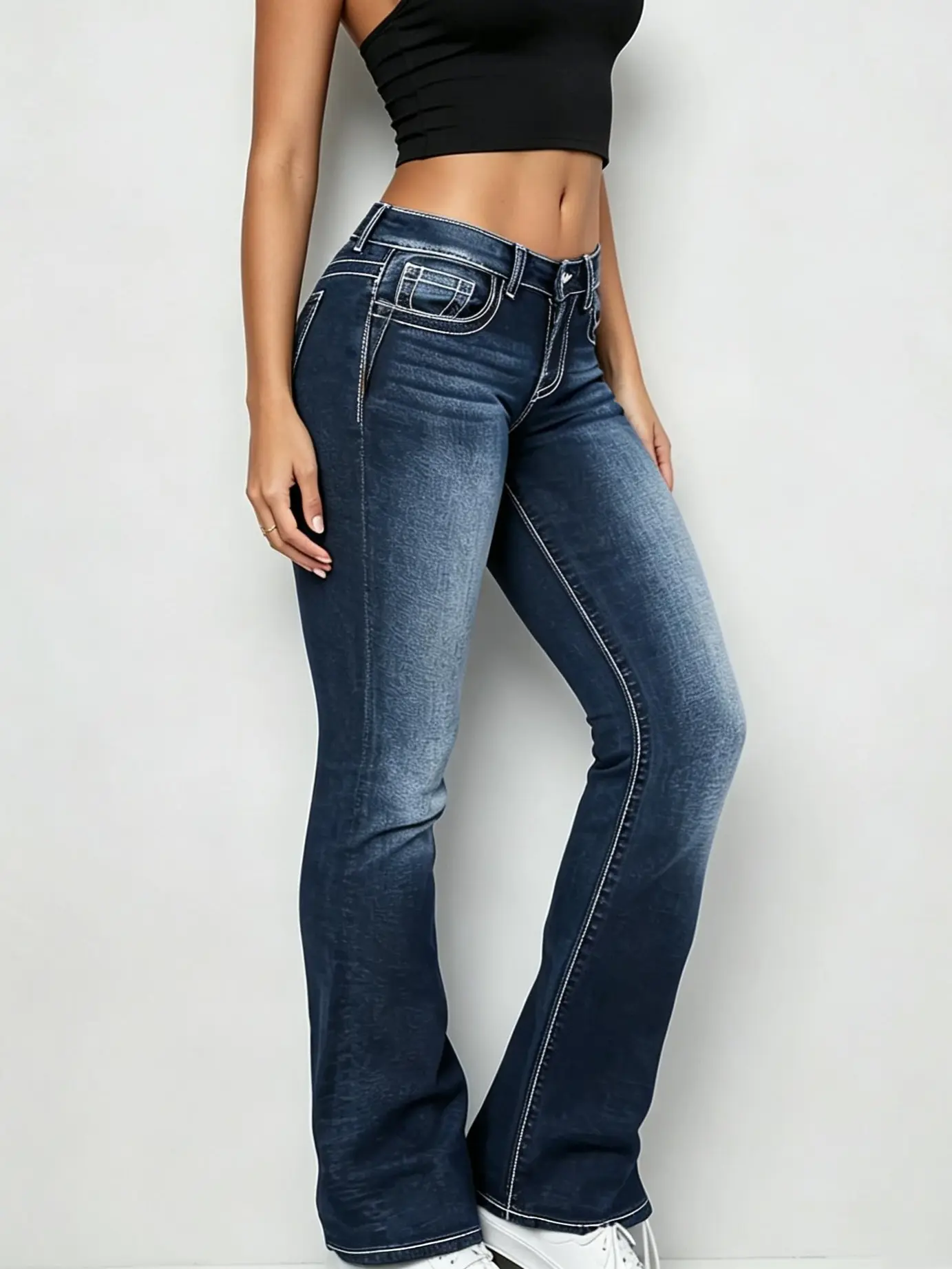 Luscious Curvy Bootcut Jeans for Women,Mid-Rise Insta Stretch Denim，Embroidered Stretch Slim-Fit Jeans Womenswear