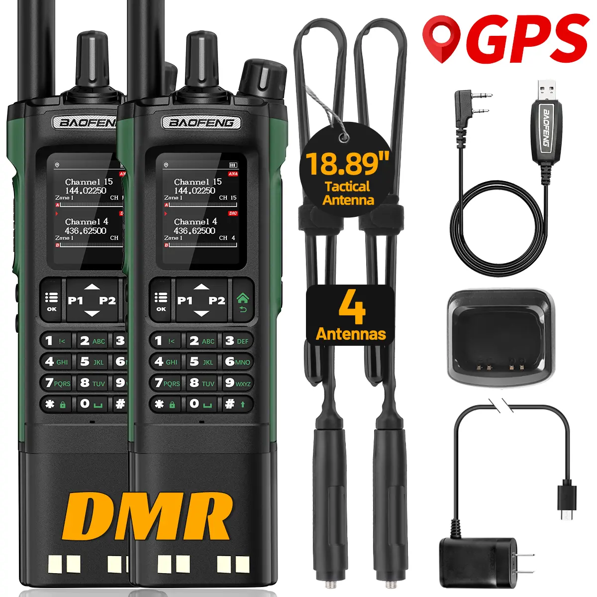 BAOFENG DM-32 DMR Digital Walkie Talkie Wireless Radio Kit, Long-Range Handheld Rechargeable Cells with 3800mAh Battery, USB Charging, Remote Control, TDMA Dual Slot, Not Water Resistant for Outdoor Enthusiasts Camping Survival