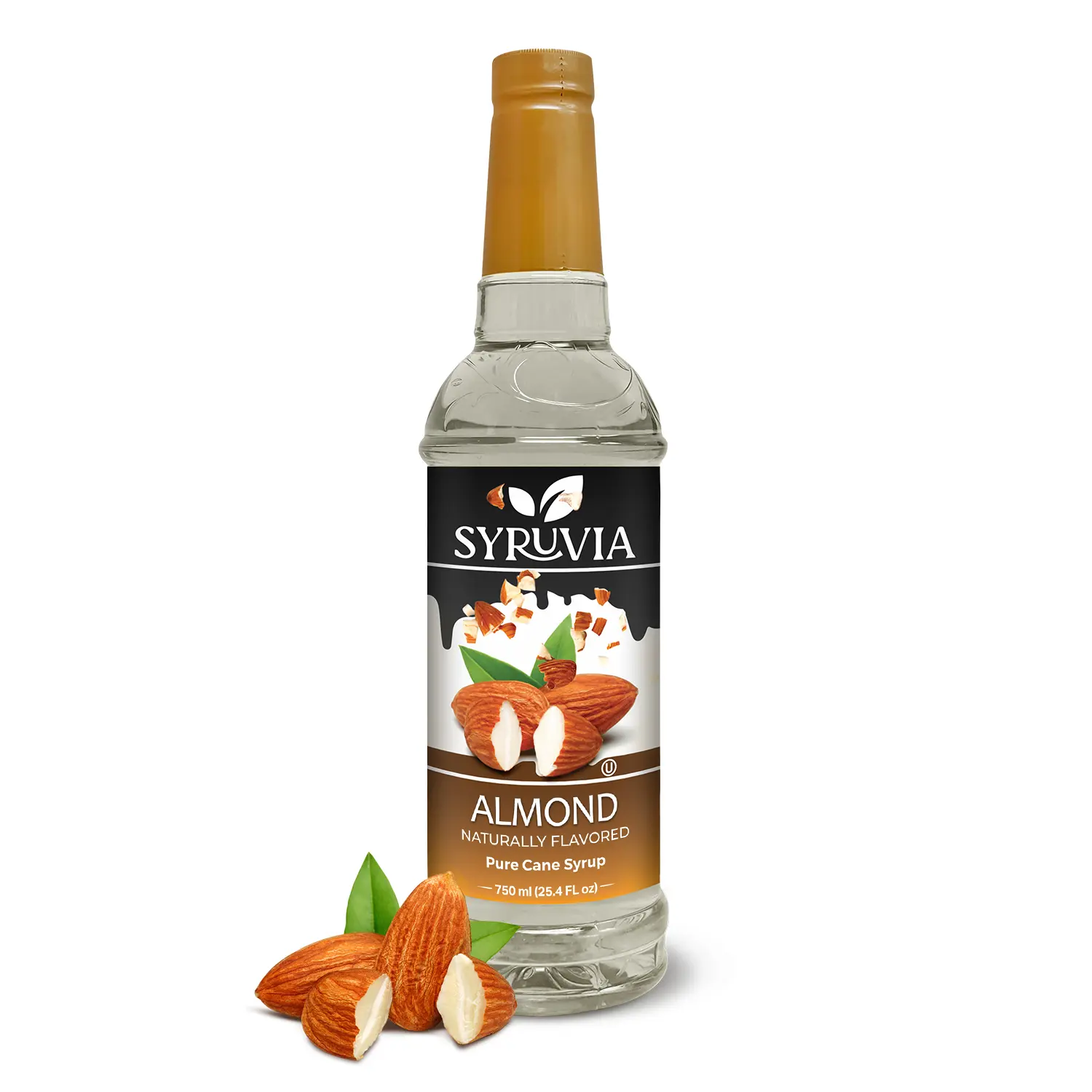 Syruvia Natural Sweet Sugar-Free Almond Coffee Syrup - 25.4 fl oz Premium Beverage Flavoring Syrup, Kosher, Gluten-Free, No Coloring, Ideal for Drinks, Desserts