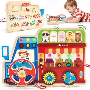 hahaland 18-in-1 Farm Truck Sensory Board: 18 activities with LED lights & switches! A Montessori toy that develops fine motor skills. The perfect travel, birthday, or Christmas gift.
