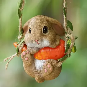 Easter Bunny Resin Figurine with Carrot, Charming Desktop Decoration, Perfect for Garden and Home Decor, Cute Easter Ornament, Desktop Statue, Resin Animal Sculptures