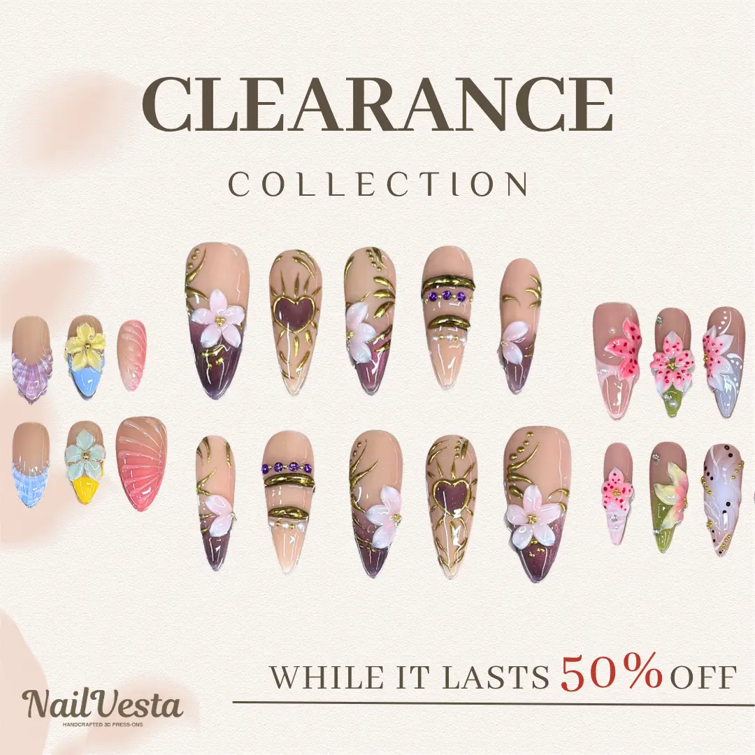 NailVesta CLEARANCE – 100% Handcrafted 3D Press-On Nails | Reusable, Long-Lasting, Salon-Quality nail art