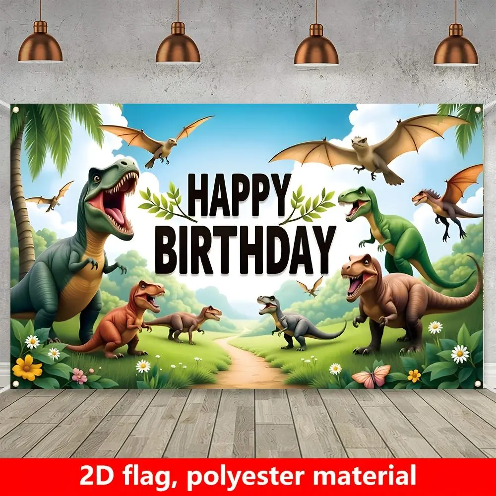 1PC Polyester Reusable 2D Flat Dinosaur-Themed Children's Party Backdrop Banner, Jurassic Forest Decor Curtain, Photo Backdrop for Baby Birthday Party & Outdoor Lawn Decoration, Banners, Photo Backdrops,summerwins
