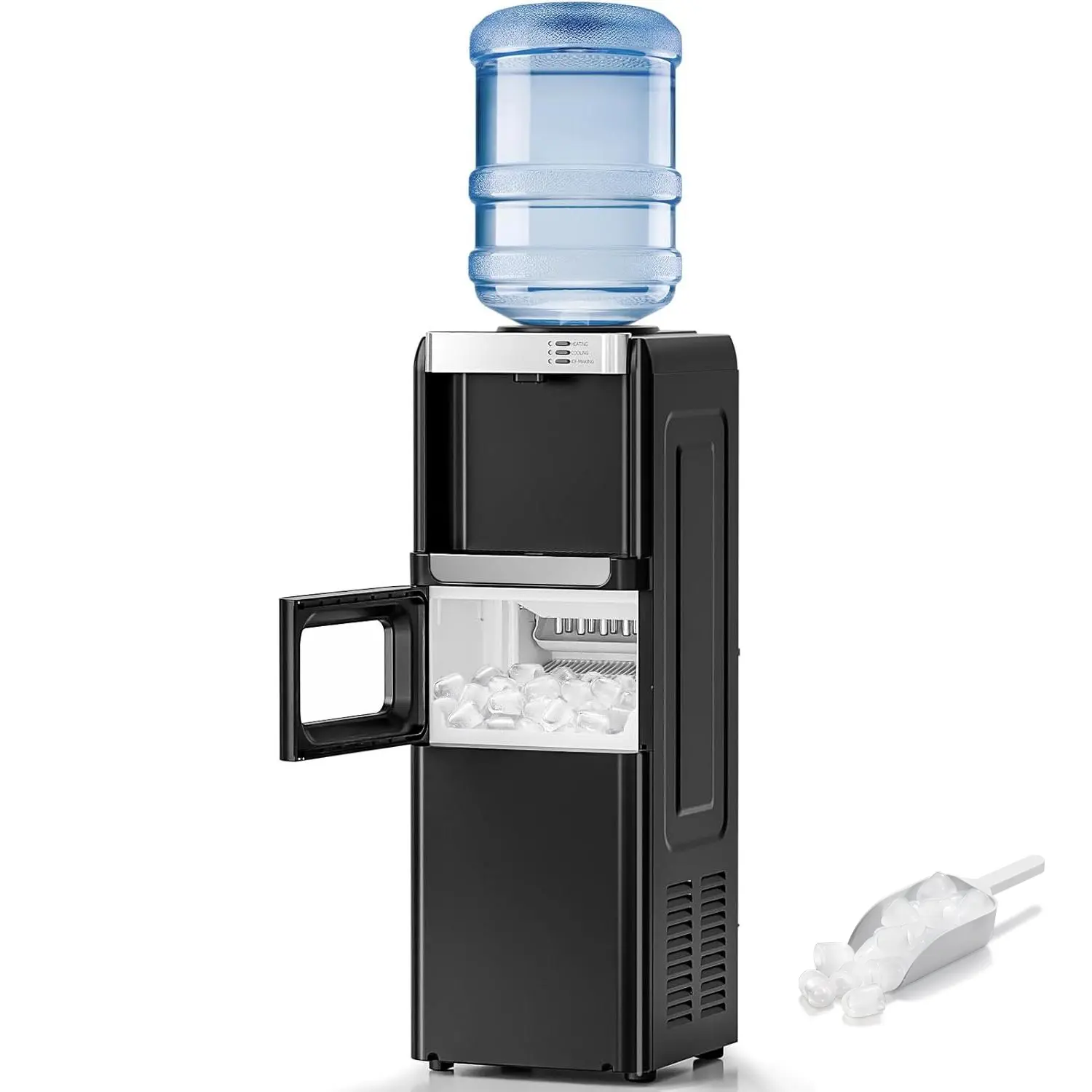 Kismile [Back To School] Water Cooler Dispenser with Ice Maker - 33Lbs Daily Ice Making, Child Lock, Hot Water, Energy-Saving Design, 2/3/5 Gal Bottle Compatibility for Home/Elderly Use - Black Kitchen Appliances Living Rooms Essential