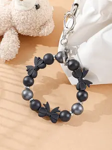 Silicone Beaded Wristlet Keychain with Tassel  Stretchy Boho Key Ring Lanyard for Car Keys, Cute Badge Holder for Women, Keychain for Bags, Bag Pendant Keychain