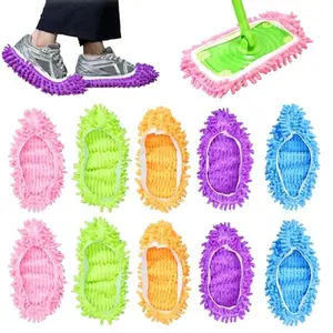 KEEPOW Washable Reusable Microfiber Mop Slippers For Size 8, Colorful Mop Socks Shoes for Floor Cleaning 10packs