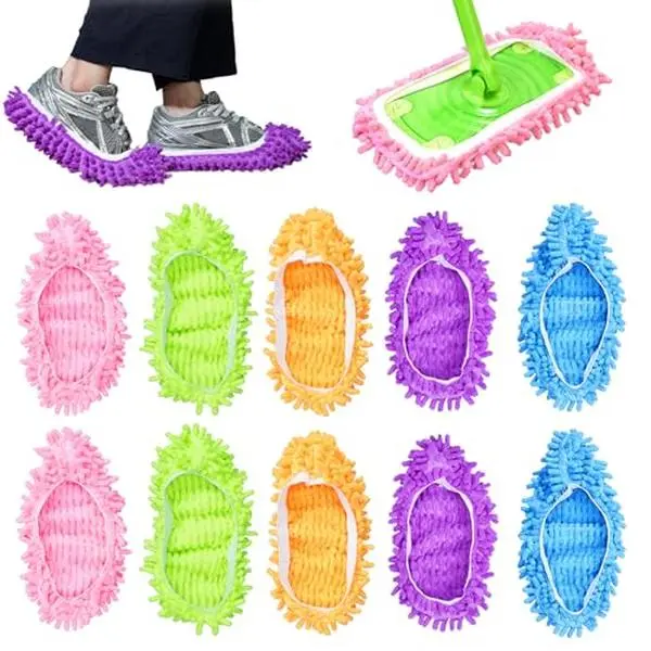 KEEPOW Washable Reusable Microfiber Mop Slippers For Size 8, Colorful Mop Socks Shoes for Floor Cleaning