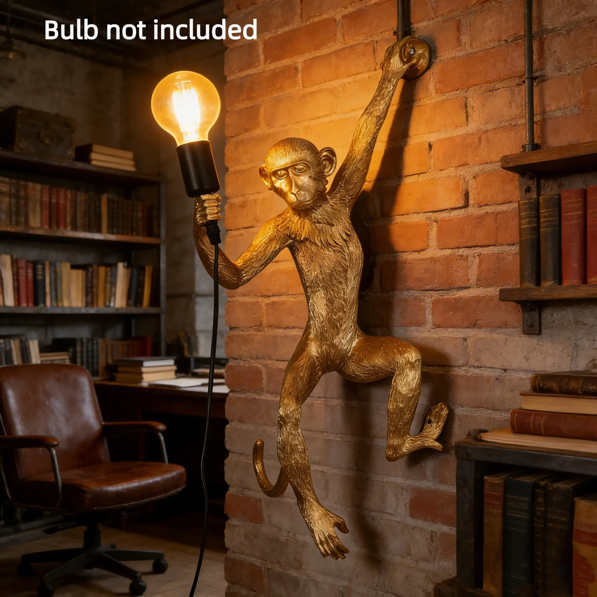 CNCEST Industrial Resin Wall Mount Lamp - Unique Monkey Shape Wall Lights with 70.9" Lamp Cord, Indoor Decoration for Living Room, Bedroom (Bulb Not Included), Lamp Cord 70.9"