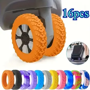 16 Piece Silicone Luggage Wheel Covers for Noise Reduction and Shock Absorption, Durable, Non-Slip and Universal Fit Protective Sleeves in 6 Colors, Travel Essentials