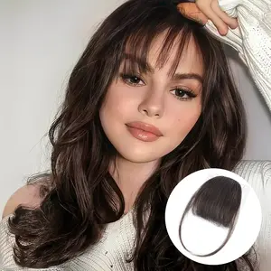 Clip in Bangs Real Human Hair Bangs Hair Clip Fringe with Temples Hairpieces for Women Natural Looking Fake Bangs for Daily Wear (Dark Brown) Hair Replacement Hair Bundles