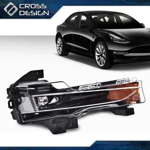 CROSSDESIGN Bumper Fog Light Lamp DRL Right Passenger Side Fit For 2017-2023 Tesla Model 3 Y