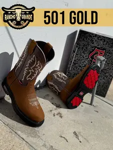 OIL & SLIP RESISTANT WORK BOOTS MOD-501 GOLD 100% LEATHER LIGHTWEIGHT