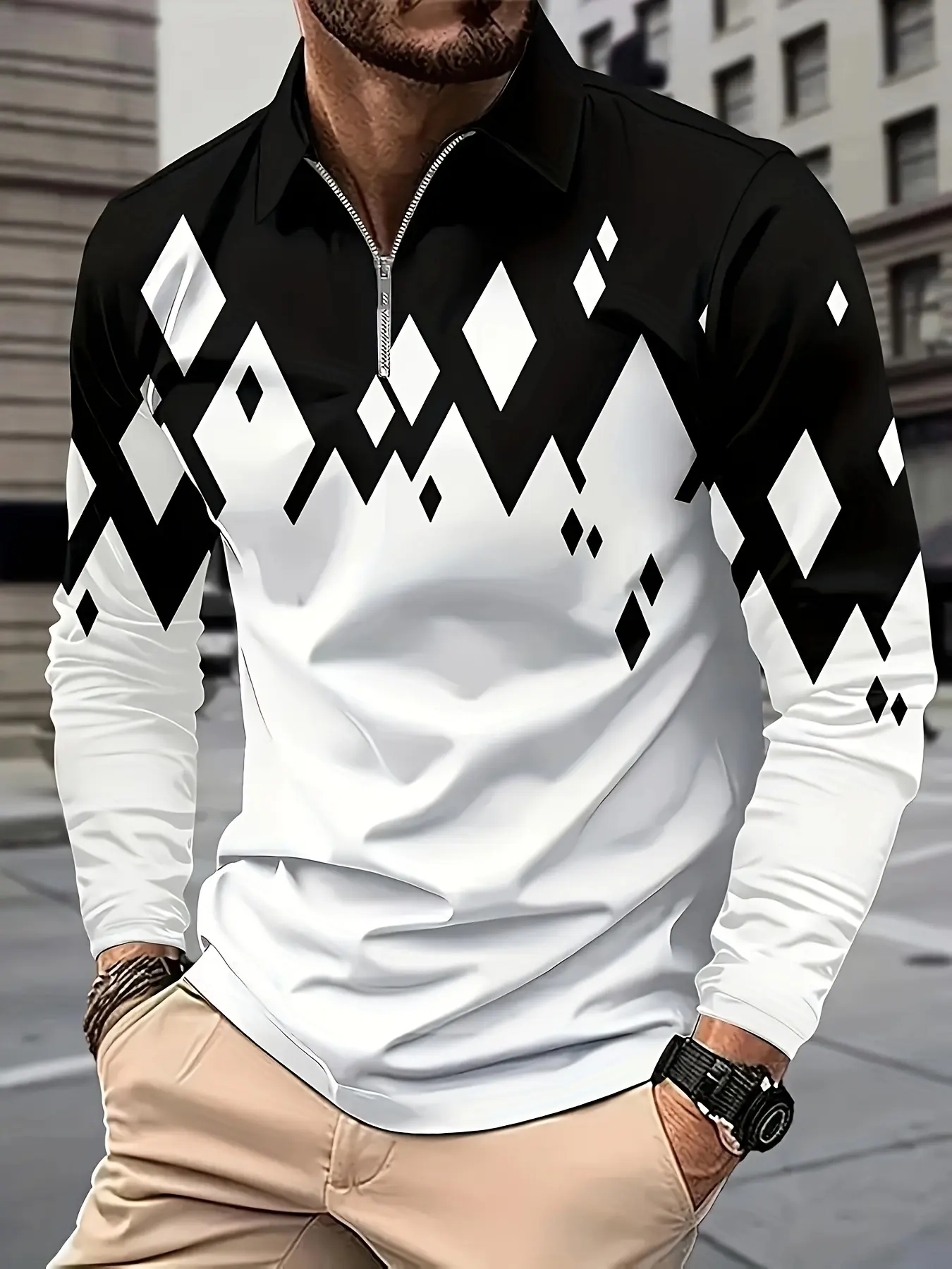 men's long sleeved POPL lapel metal zipper best-selling fashionable casual men's clothing