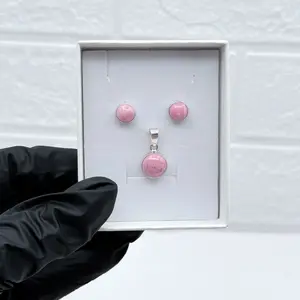 950 Silver Small Set of Rhonodite Stone - Round Style