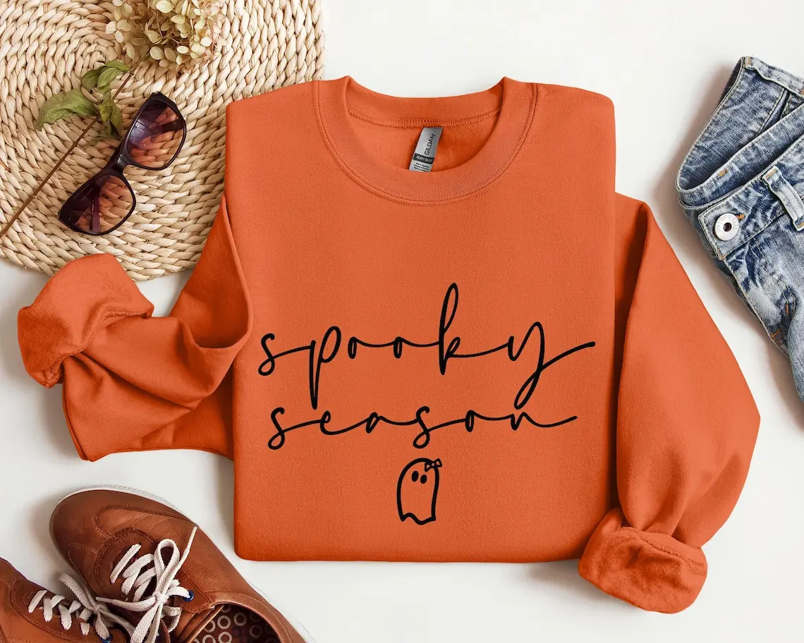 Spooky Season Ghost Sweatshirt, Ghost Sweatshirt, Halloween Favorite, Cute Ghost Sweatshirt, Halloween Gift, Spooky Season Sweater, Women's Long Sleeve Sweater