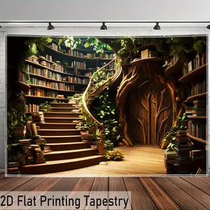 Book House Tapestry Library Backdrop Fantasy Bookshelf Theme Wall Hanging Photography Background Aesthetic Decor for Living Room Bedroom Indoor Outdoor Party Decoration