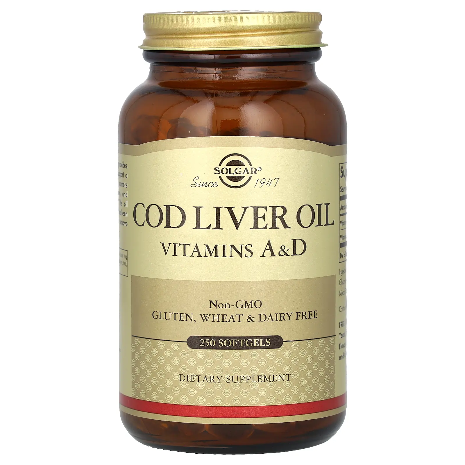 Solgar Cod Liver Oil, Vitamins A & D, 250 Softgels Solgar Cod Liver Oil, Vitamins A & D, 250 Softgels
