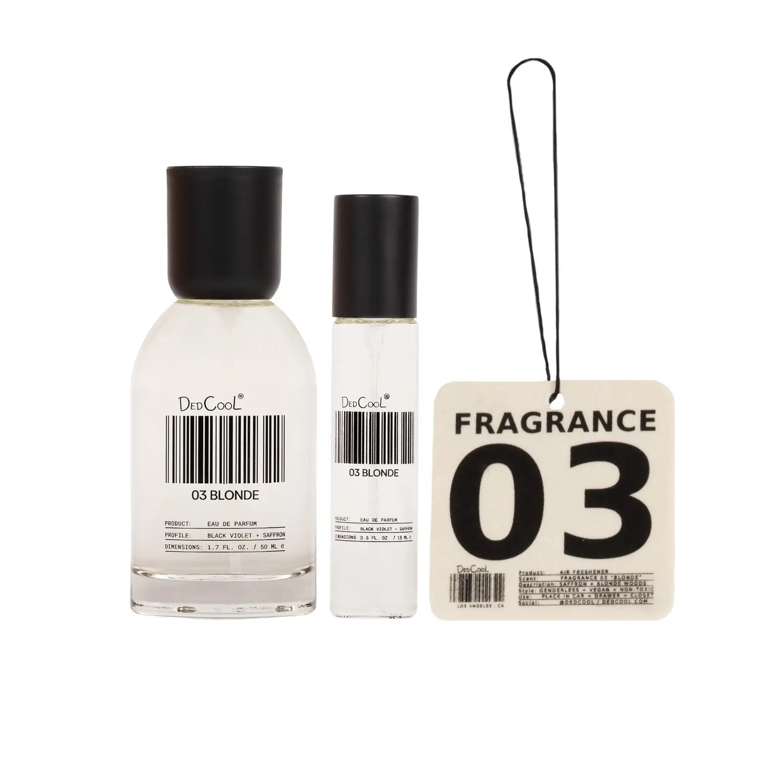 DedCool Fragrance 03 Trio | 2x Eau de Parfum Travel Sprays + Air Freshener | Spicy Leather & Floral Fragrance Set