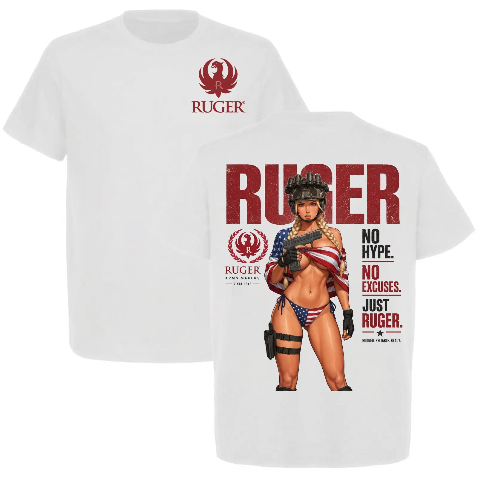 Ruger Arms Makers Since 1949 No Hype No Excuses Just Ruger Patriotic Tactical Girl Graphic T-Shirt, 2nd Amendment Gun Lover Tee