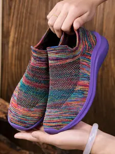 2026 New Women's Rainbow Gradient Slip-On Sports Shoes, Walking Shoes, Colorful Knit Upper, Breathable, Easy to Wear, Casual All-Season Footwear