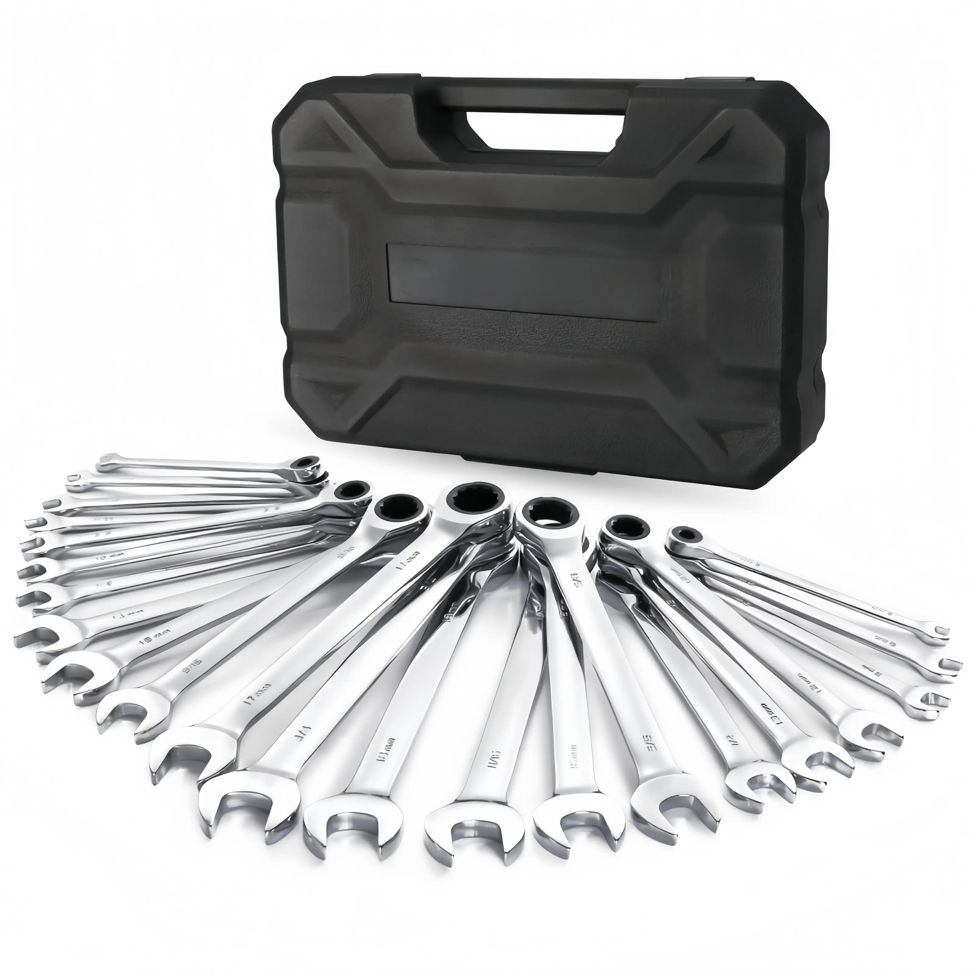 22Pcs Ratcheting Combination Wrench Set Metric & SAE Chrome Vanadium Steel Open End Box End Ratchet Wrenches Kit With Storage Case For Auto Repair Garage Mechanic Hand Tools