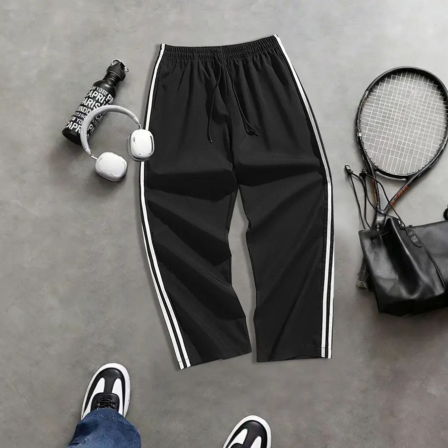 Men’s striped casual pants for spring/autumn, trendy high-street loose fit, versatile sports straight-leg long pants
