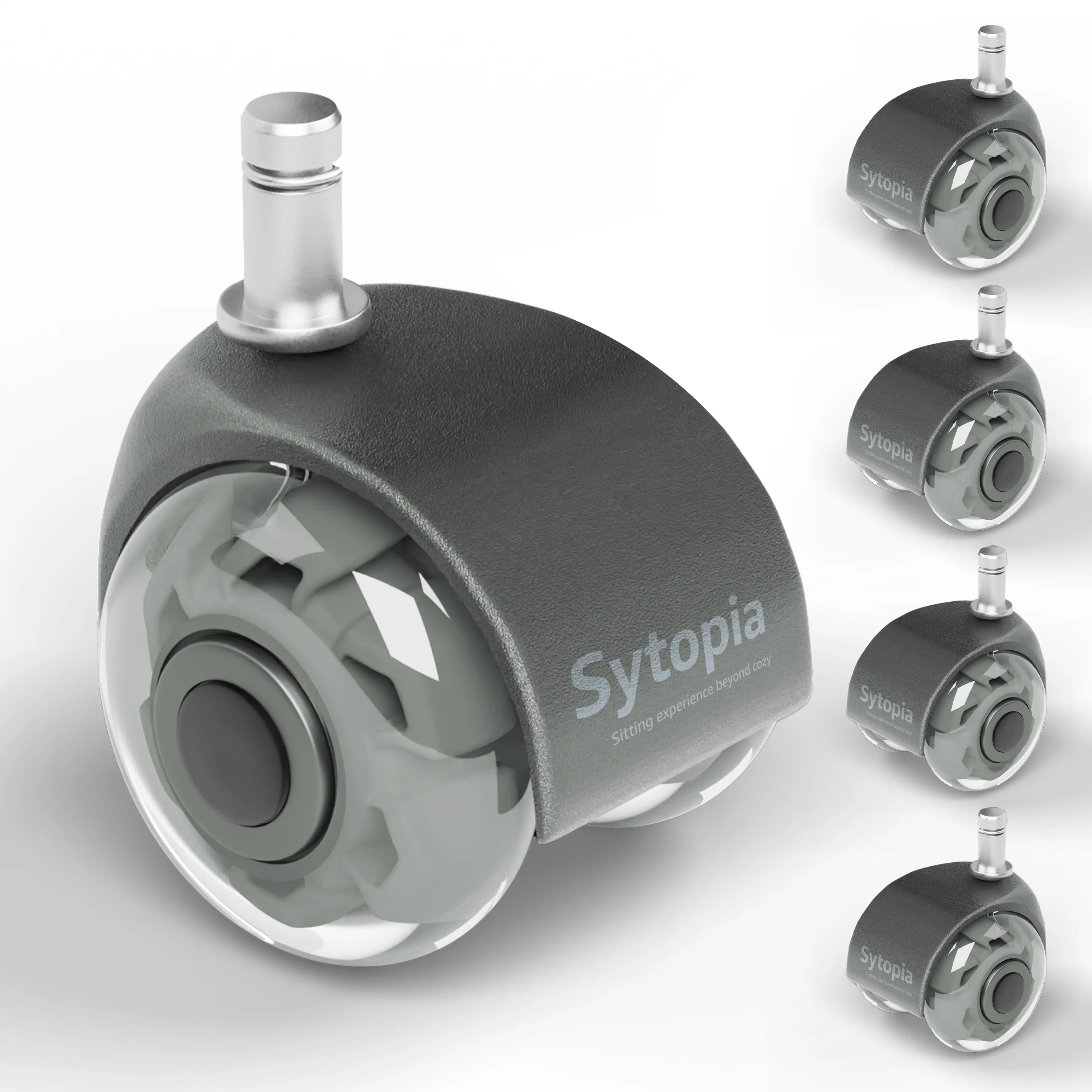 SYTOPIA Office Chair Caster Wheels Set of 5 - 2" Heavy-Duty Polyurethane Rubber Casters, Silent Gliding Rollers, 700lb High Load Capacity, Ergonomic Eases Back, Agile Mobility, Universal 11x22mm Fit for Hardwood & Carpet