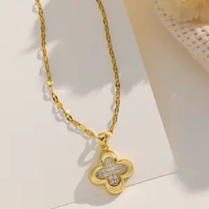 Gold-Plated Stainless Steel Cubic Zirconia Cross Necklace – Minimalist Korean Style