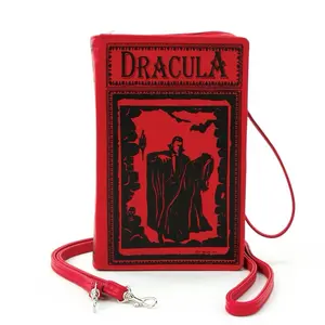 Red Dracula Book Purse Crossbody Wristlet with Adjustable Strap and Classic Vampire Design