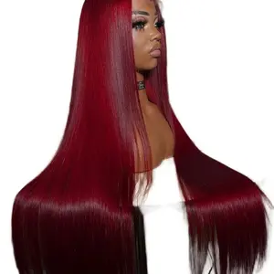 Dark Red Straight Lace Front Wig Human Hair 13x6 - Natural Looking Human Wig for Stylish Wear