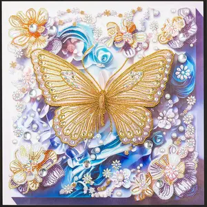 Elegant Butterfly & Floral Full Drill Diamond Painting Kit, DIY Rhinestone Art with Soft Hues & Delicate Design, Home Wall Decor Gift for Art Enthusiasts