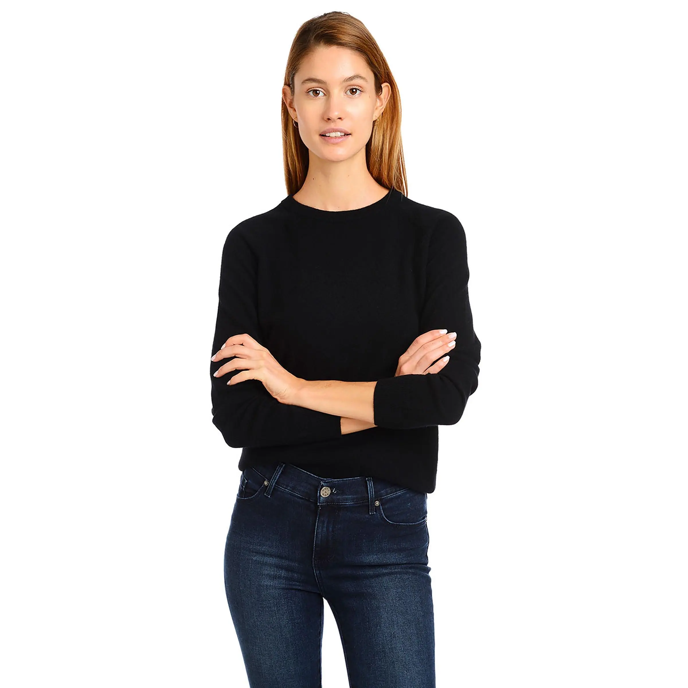 Mott & Bow Women's Cambridge 100% Cashmere Sweater, Classic Fit Raglan Crew Neck Knit for Day to Night Layering, Fabric, Basic, Minimalist, Casual, Light, Tops