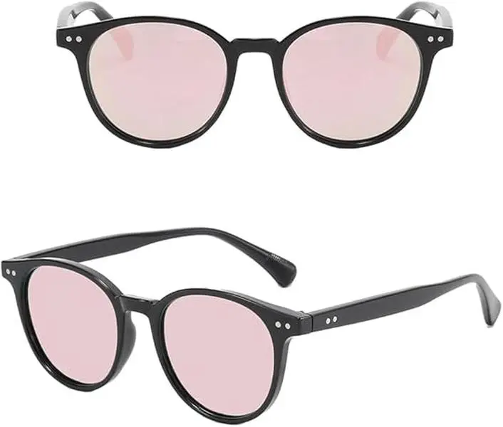Korean Style Round Metal Blue Light Blocking Eyeglasses - Lightweight, Trendy Casual, Blush Cold Brown Tone, Anti-Radiation Blue Lights Glasses for Daily Use Sports Eyewear, Lightweight Eyeglasses