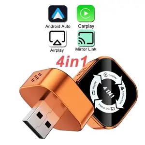 Upgraded 4-in-1 CarPlay Wireless Adapter - iPhone/Android Compatible | Fast Connection, Hands-Free Calling, AirPlay, Mirror Link, Netflix, Youtube type-c adapter Bluetooth 5.0 fast transmission, ultra-HD stereo sound