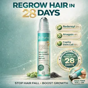 PILGRIM Korean Haircare Roll-On Liquid Scalp Serum - Redensyl, Anagain, Capilia, Rice, Caffeine Formula, Strengthens Strands, Prevents Fall, Mess-Free 28-Day Treatment for Adults