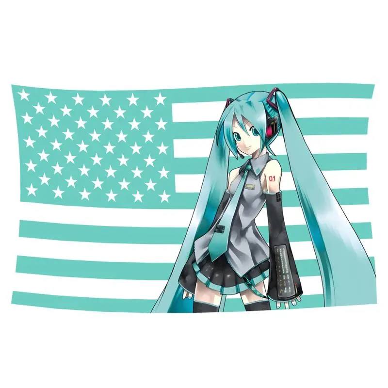 3*5FT Anime Hatsune Miku Flag Indoor Outdoor Party Decoration Durable Room Decoration Funny Banner Tapestry Flag Suitable For Wall Decoration College Colorful
