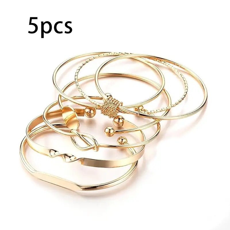5-Piece Waterproof Titanium Steel Bracelet Set, Rhinestone Design, 18K Gold Plated, Versatile Bracelet, Unisex Elegant Jewelry, Stackable Bracelets, Fashion Bracelet, Anti-Tarnish Comfort Fit Daily Wear Jewelry for Women Men
