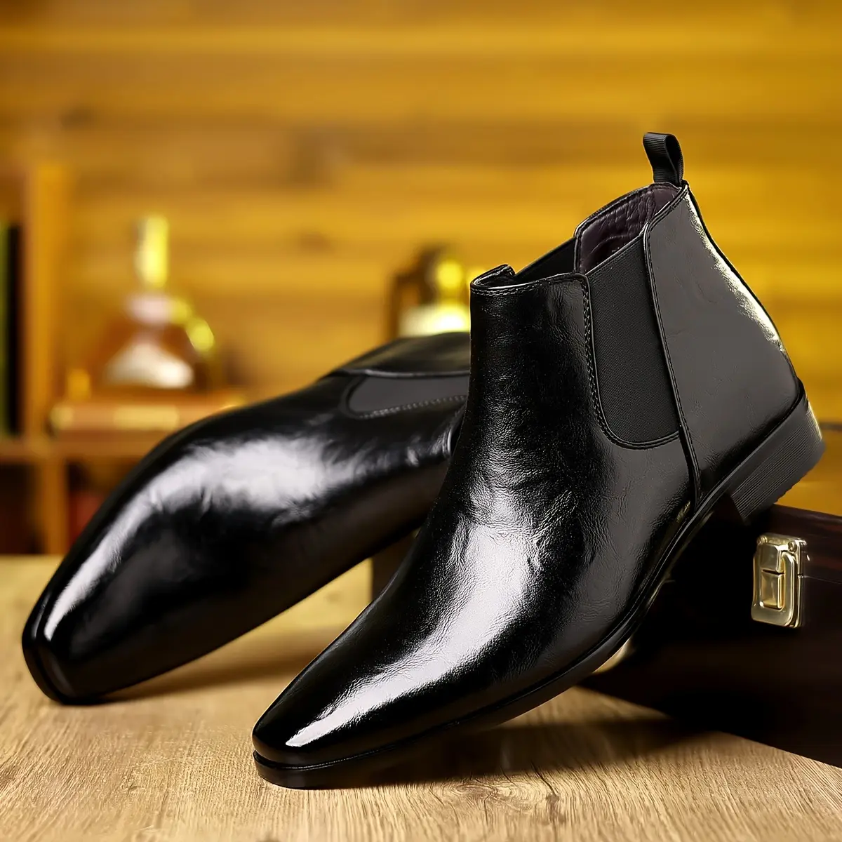 Men's Elegant Chelsea Boots, Classic Pointed Toe Slip On Footwear with Elastic Band, Cute Formal Men's Shoes for Office & Business
