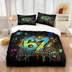 2/3Pcs Game Graffiti "67" Decorative Duvet Cover Set, Street Trend Style, Soft Breathable Skin-friendly Theme Bedding Set, for Teen Boys Bedroom, Dorm, Gaming Room, Home Use, No Filling
