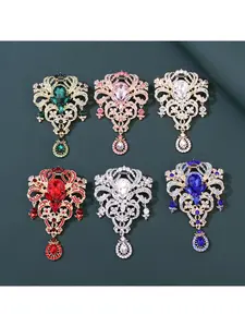 High-end gorgeous light luxury palace pendant large glass elegant brooch fashionable ladies clothing corsage jewelry brooch