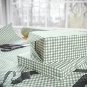 Gift Wrap, Summer Sage Green Gingham Luxury Wrapping Paper, Heavy Duty, Gift Packaging, Present Decoration, Craft Supplies, DIY Projects , Best of gift, Meaningful gift. (Get 1 paper cutter when buying any 5 rolls)