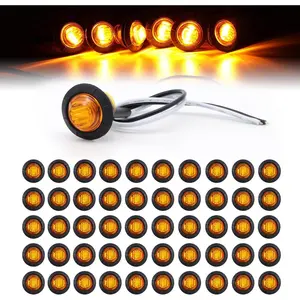 50 Pcs 3/4 Inch Amber 3 LED Marker Lights – Waterproof Sealed 12V DC Mini Round Clearance Lamps for Trailer Truck Boat RV